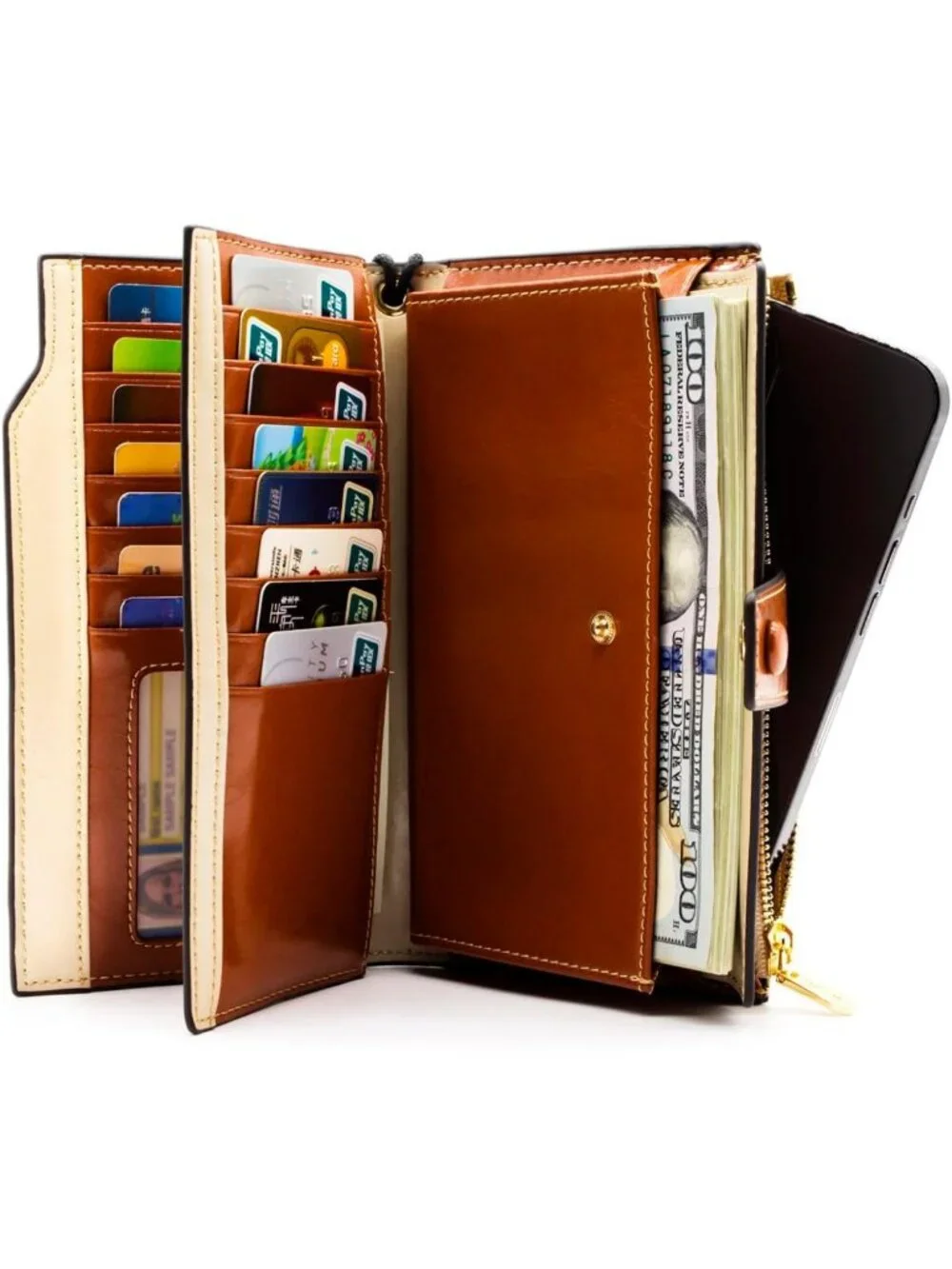 Genuine Leather RFID Blocking Clutch Wallet with Phone Pocket for Women